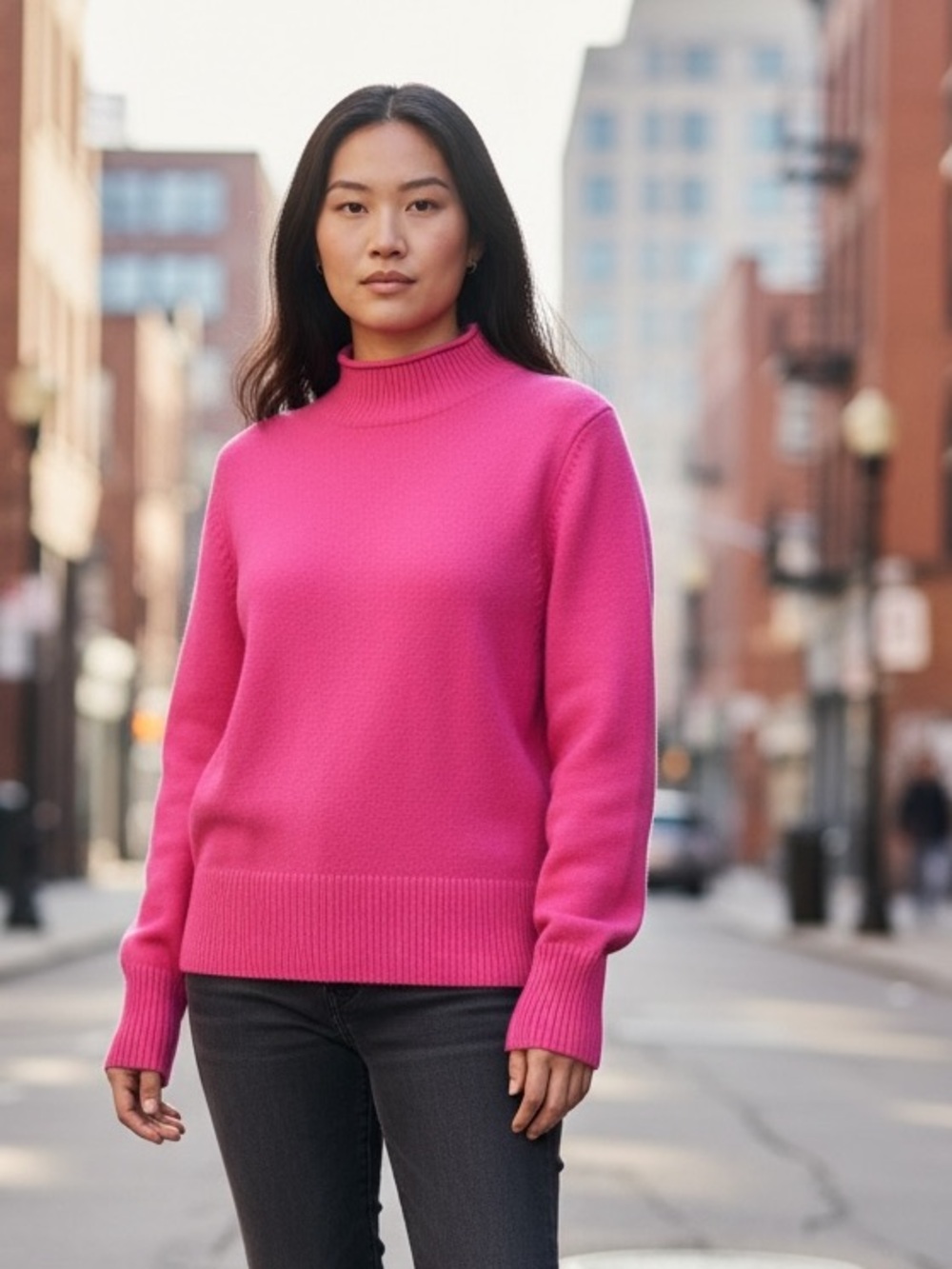 NWT French Connection Babysoft Roll Neck Jumper In Bright Prosecco Pink Small